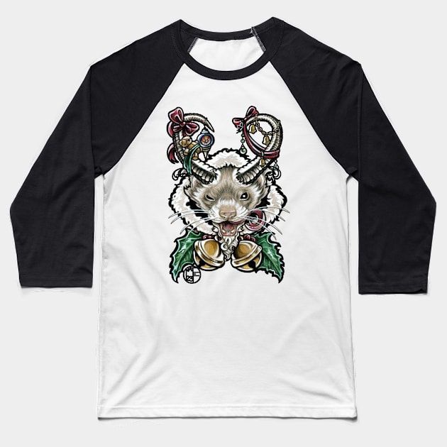 Krampus Ferret - Black Outlined Version Baseball T-Shirt by Nat Ewert Art